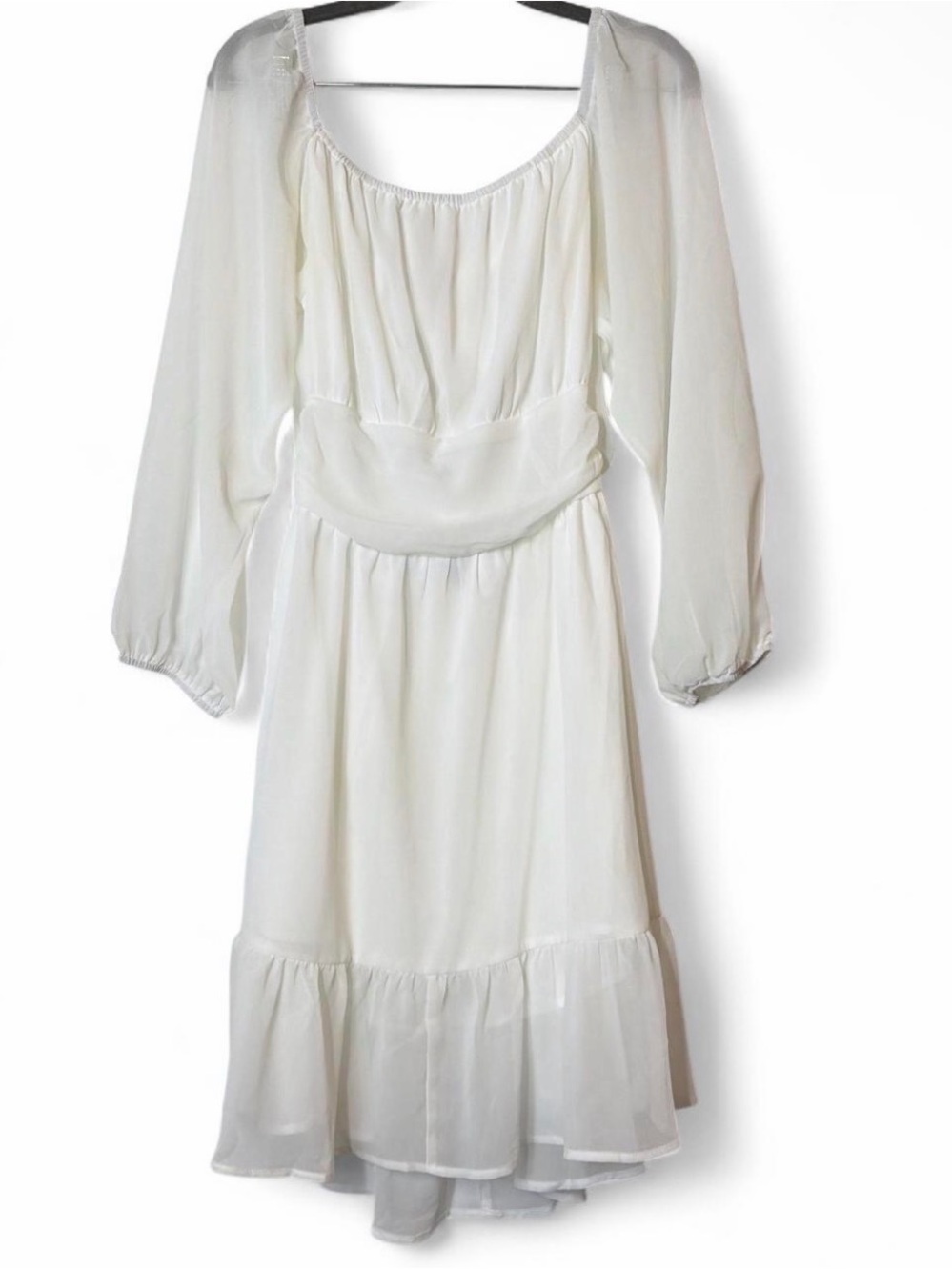 Women's White Long-Sleeve Chiffon Midi Dress